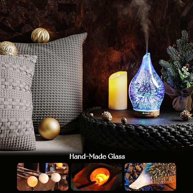 Porseme Oil Diffuser 3D Glass Aromatherapy Ultrasonic Humidifier, Air Refresh Auto Shut-Off, Timer Setting, BPA Free for Home Hotel Yoga Leisure SPA Gift 150ml Last 6H - Bloomnest