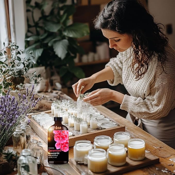 Geranium Essential Oil, Geranium Oil 4 Fl Oz 120ML for Diffuser Humidifier Yoga Cleaning DIY Candle Soap Making Perfume Gift for Women Essential Oils - Bloomnest