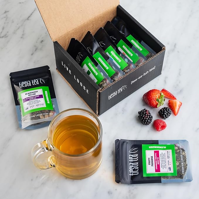 Tiesta Tea - 7 Green Teas Dry Flight Sampler, Loose Leaf, Medium Caffeine Hot & Iced Tea, Premium Green Tea Blends, 7 Resealable Sample Pouches - Bloomnest