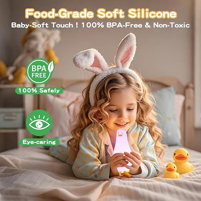 Cute Duck Night Light with Color Changing, APP/Tap Control Fun Lying Flat Ducky Lamp with Blind Box Gift,Soft Silicone Nursery Nightlight,Dimmable/Timing Bedside Touch Lamp,Baby Adults Kids Room Decor - Bloomnest