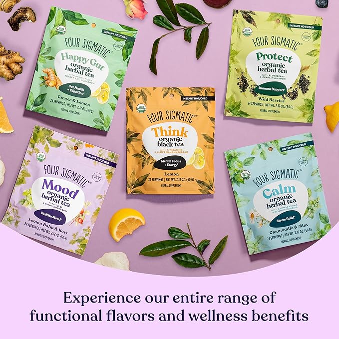 Four Sigmatic Mood Organic Herbal Tea | Enhance Emotional Well-Being with Tulsi & Reishi Tea | Calming Lemon Balm Tea w/Adaptogens | Vegan, Gluten-Free | Lemon Balm & Rose, 24 Servings - Bloomnest