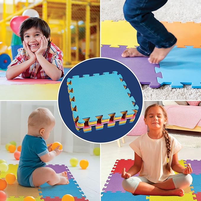 MEDca Floor Mat 10-Tile Exercise Mat Solid Foam EVA Playmat Kids Safety - 10-Pcs Assorted Solid Colors - Interlocking Puzzle Foam Floor Mats - Play Mat for Playing - Bloomnest