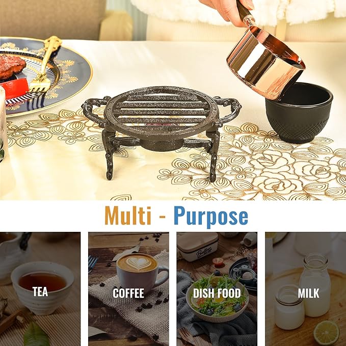 Sungmor Heavy Duty Cast Iron Teapot Dish Warmer Stable Holder for Tealight Stand | Tealight Warmer Decorative Stove for Villa Yard Balcony-Round - Bloomnest