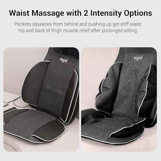 Mynt 2D & 3D Shiatsu Neck and Back Massager for Chair with 10 Deep Kneading Nodes, Back Massage with Heat, Portable Spot Massage Chair Pad (Black) - Bloomnest