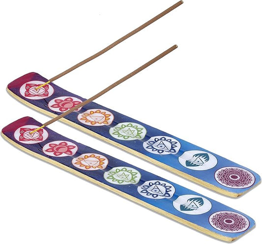 Bless-International Traditional-Handmade-Burner Wooden-Incense-Stick-Holder Ash-Catcher-Stand for-Aromatherapy-Meditation-Yoga (Seven Chakkra) 10 Inches, Pack of 2 - Bloomnest