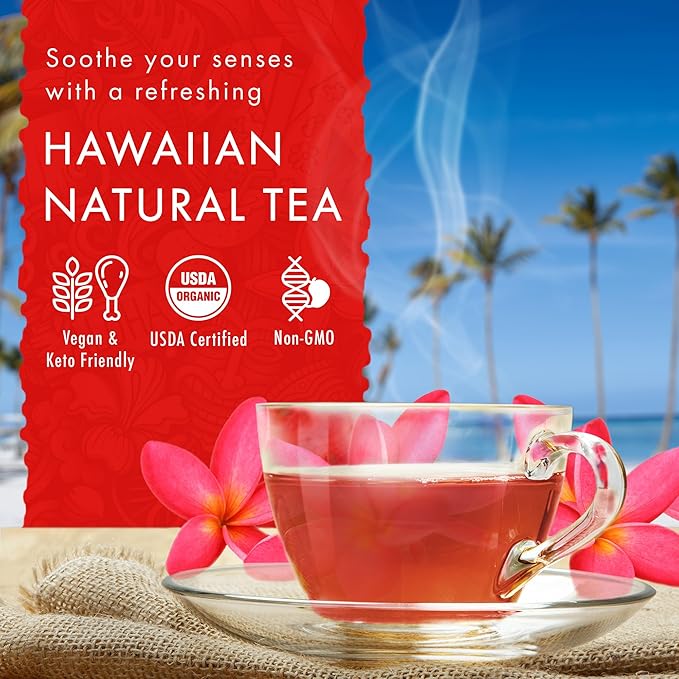 Hawaiian Natural Tea Hibiscus Flavored Organic Herbal Tea - Caffeine Free All Natural For Wellness, Perfect Daily Cup & Gift - 120 Bags - Bloomnest