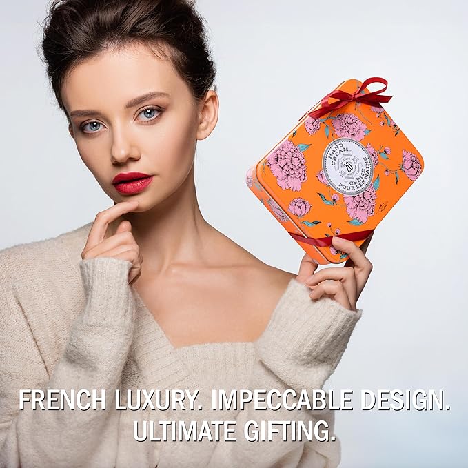 La Chatelaine Hand Cream Trio Tin, Gifts for Mom, Natural Hand Lotion Gift Set, Made in France 20% Organic Shea Butter (Gardenia, Cinnamon Orange, Passion Fruit or Orange, Oud Rose) 3 x 1 fl. oz - Bloomnest