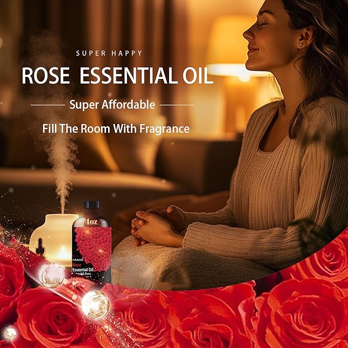 Rose Essential Oil, Rose Oil 4 Fl Oz 120ML for Diffuser Humidifier Yoga Cleaning DIY Candle Soap Making Perfume Gift for Women Essential Oils - Bloomnest