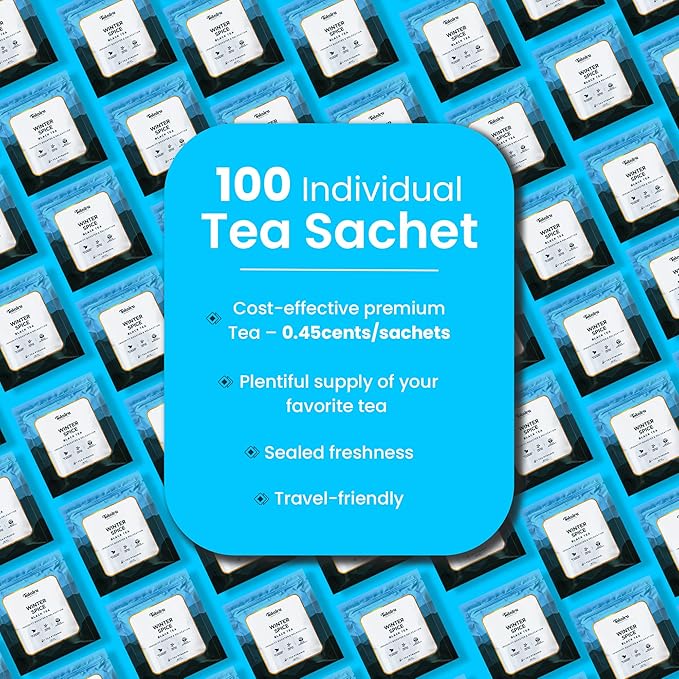 Teaniru, Winter Spice Tea - 100 Pyramid Tea Bags, Individual Sachets | Sleepytime | Black Tea with Spices - Cinnamon, Cardamom & Ginger | Pure Leaf Tea - Brew Hot or Cold - Bloomnest