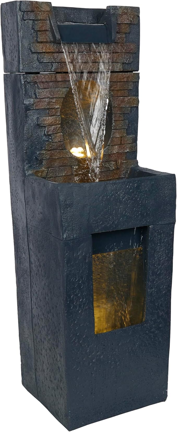 Alpine Corporation TZL398 40" Stone Wall Cascading Fountain with LED Lights, Elegant Outdoor Water Feature for Garden, Patio, Backyard & Home Decor, Relaxing Waterfall Fountain, Gray - Bloomnest