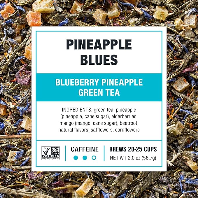 Tiesta Tea - Pineapple Blues, Loose Leaf, Blueberry Pineapple Green Tea, Premium Tropical Blend, Medium Caffeinated Green, Make Hot or Iced, Brews Up to 25 Cups, 2 Ounce Resealable Pouch - Bloomnest