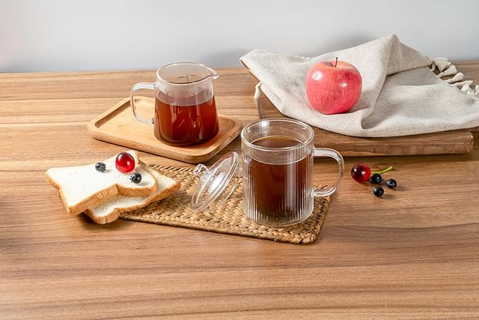 11OZ Double Walled Coffee Mugs Glass with Lid Handles,Cups for Latte,Hot Tea,Cappuccino, Mocha,Cocoa,Hot & Cold Beverages Glasses Heat Resistant Coffee Cups(CLEAR) - Bloomnest