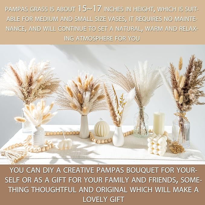 130PCS Natural Dried Pampas Grass Boho Home Decor Bouquet Phragmites Dried Flowers Bouquet for Wedding Floral Arrangements Home Decorations (130PCS) - Bloomnest