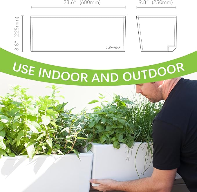 Glowpear Self Watering Railing Planter Box - 23.6", White - UV Stable, Scalable Plant Pot with Water Gauge, Indoor Outdoor for Vegetables, Flowers, Herbs, and Succulents - Bloomnest