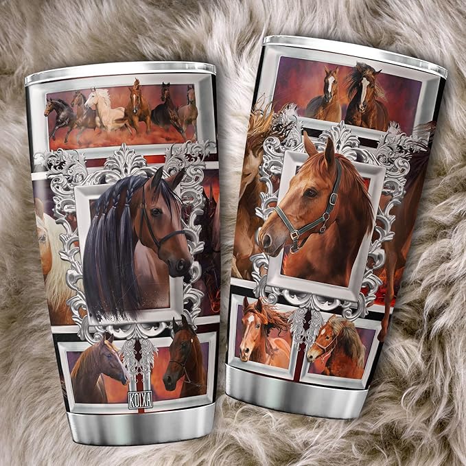 Horse Stainless Steel Tumbler With Lid 20oz Equestrian Farm Animal Print Cup Horses Gift Ideas Husband Present Insulated Travel Coffee Mug Vintage Horse Printed Gifts For Him - Bloomnest