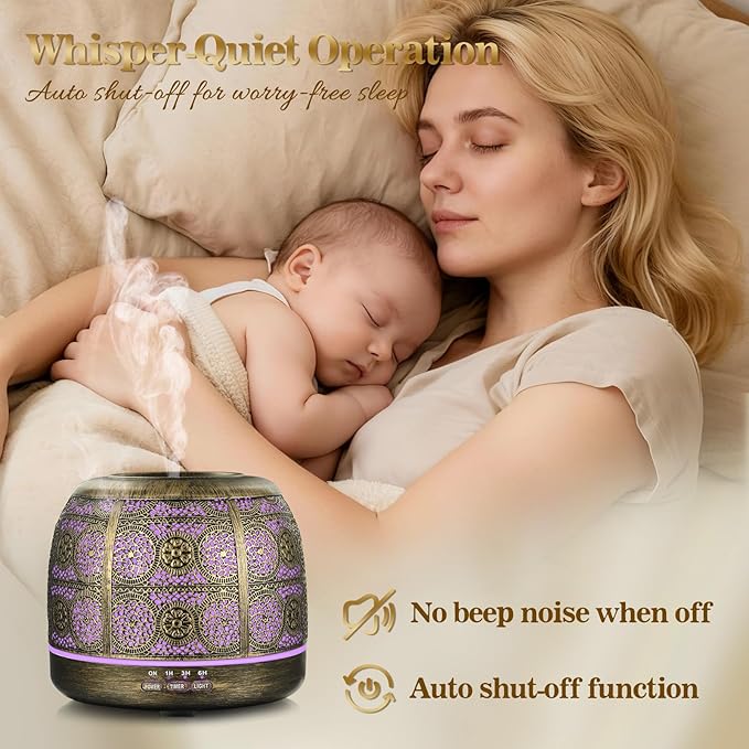 ARVIDSSON Essential Oil Diffuser, 500ml Aromatherapy Diffuser for Home, Ultrasonic Diffusers for Essential Oils, Metal Oil Diffuser with Mist Timer and Color Mood Light, Gift for Women and Men - Bloomnest
