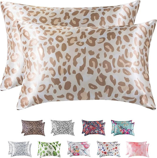 MR&HM Satin Pillowcase for Hair and Skin, Silk Satin Pillowcase 2 Pack, King Size Pillow Cases Set of 2, Silky Pillow Cover with Envelope Closure (20x36, Champagne Leopard) - Bloomnest