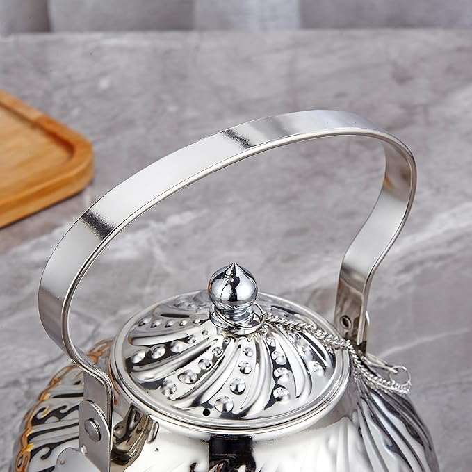 SANQIAHOME 2000ml stainless steel antique style teapot,with Infuser, thickened boiling kettle, lifting handle,Silver - Bloomnest
