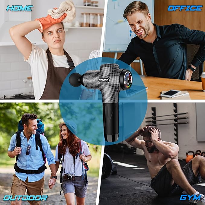 TOLOCO Massage Gun, Upgrade Deep Tissue Back Massager with 10 Replacement Heads, Percussion Massage Guns for Athletes for Pain Relief, Super Quiet Electric Massager for Treatment, Relax, Carbon - Bloomnest