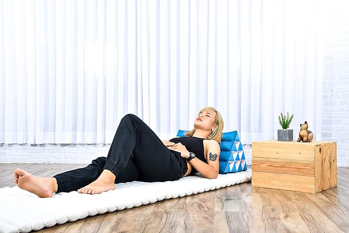Leewadee Thai Triangle Cushion – Comfortable Backrest for TV or Reading, Wedge Pillow - Eco-Friendly Natural Kapok Filling, 20 x 13 x 13 inches, Light Blue - Bloomnest