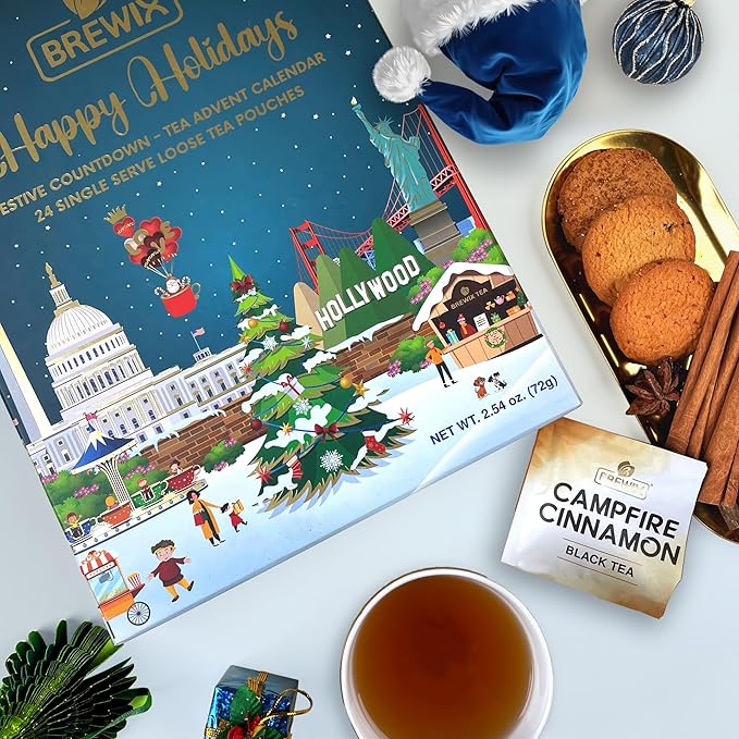 BREWIX, Tea Advent Calendar 2025 | 24 Delightful Black & Green Loose Leaf Teas - Holiday Gift Box | Christmas Advent Calendar 2025 for Adults | Gift Idea for Tea Lovers, Christmas Countdown Set | Holiday Variety Sampler for Tea Lovers - Bloomnest