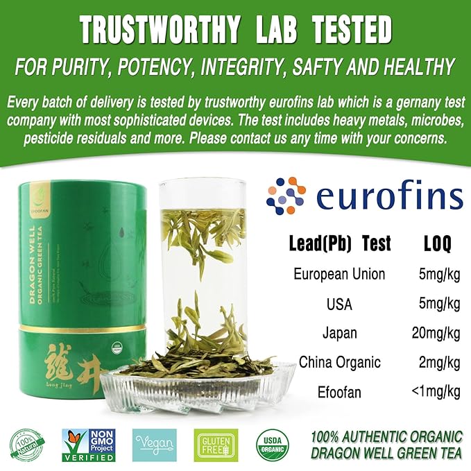 EFOOFAN USDA Certified Organic Longjing Green Tea Loose Leaf, 3oz, Buds Leaves Hand-Picked, Authentic Chinese Dragonwell Tea Origin, Premium and Edible Long Jing - Bloomnest