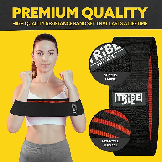 Tribe Lifting Fabric Resistance Bands for Legs - Workout Bands Resistance Bands for Men and Women - Booty Bands for Working Out - Exercise Bands Resistance Bands Set - Elastic Bands for Exercise
