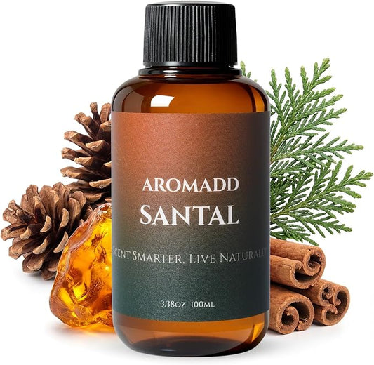 Aromadd Santal Diffuser Oil Inspired by Luxury Hotel Scent, Essential Oils for Waterless Diffuser, Warm Sandalwood & Amber Aroma, Long-Lasting & Natural Home Fragrance - 3.38 fl oz (100 mL) - Bloomnest