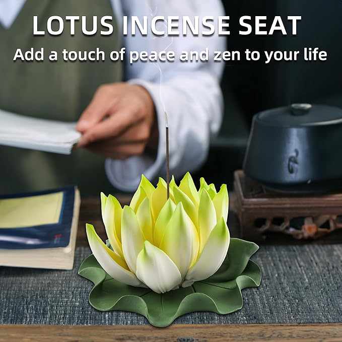 Lotus Incense Burner - Incense Burner Holder for Home Incense Holder Decor Incense Holder for Sticks Yoga, SPA(Z4-Green Yellow) - Bloomnest
