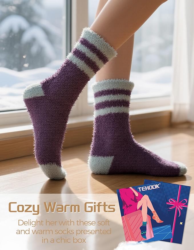 TEHOOK Warm & Cozy Valentines Gifts for Women, Fluffy Fuzzy Plush Sleeping Slipper Socks - Soft Warm Fabric