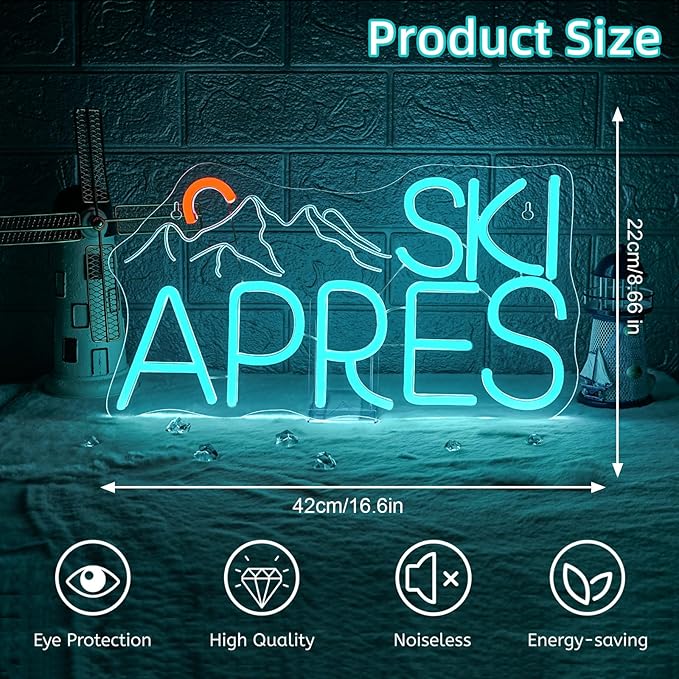 LUCUNSTAR Skiapres Neon Sign - LED Wall Decor for Ski Resorts, Après-Ski Bars & Winter Sports Enthusiasts, USB-Powered with Adjustable Brightness, Mountain-Themed Lighting - Bloomnest