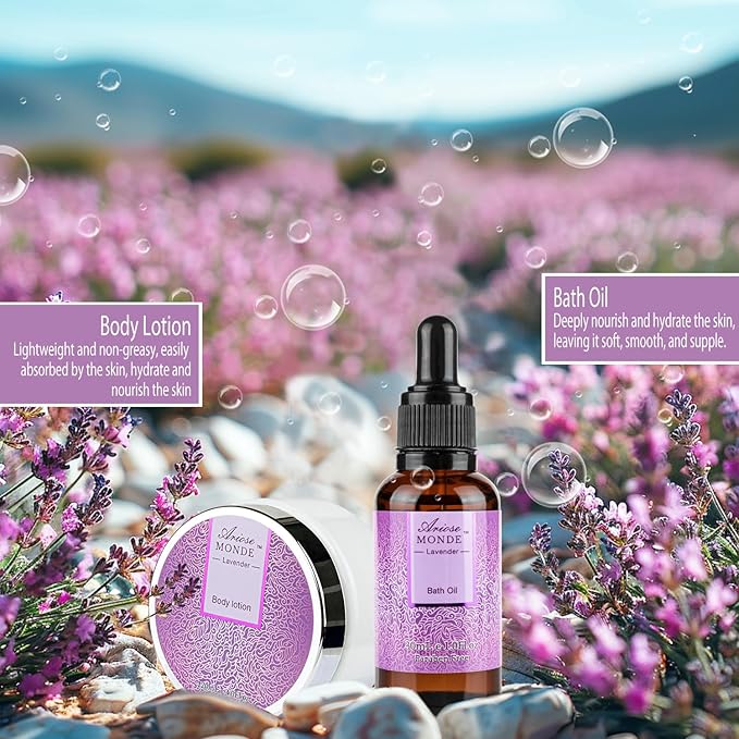 Bath Sets for Women Gift, Bath and Body Gifts Set, Lavender Spa Gift for Self Care Includes Body Lotion, Shower Gel, Bath Salts, Relaxing Bath Sets for Mom, Grandma, Girlfriend, Sister, Friends - Bloomnest