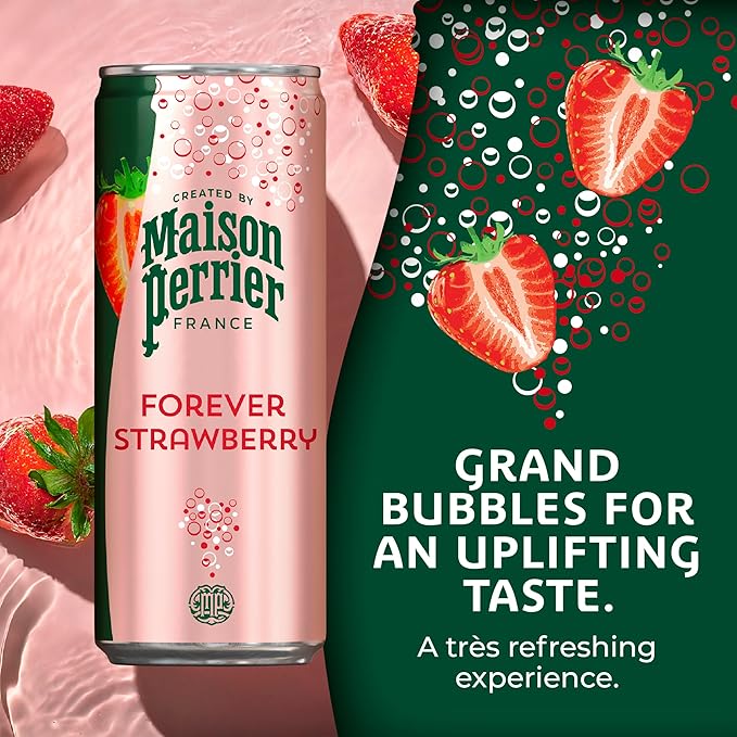 Maison Perrier Forever Strawberry Flavored Sparkling Water, 11.15 Fl Oz Cans, 8 Count, 3 Pack - Bloomnest