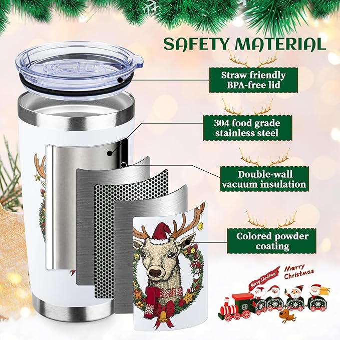 StarSpeed 20oz Christmas Tumbler Bulk with Lid and Straw, Stainless Steel Double Wall Vacuum Insulated Travel Mug, Powder Coated Coffee Cups for Hot and Cold Drinks,Funny Christmas Gifts for Women Men - Bloomnest