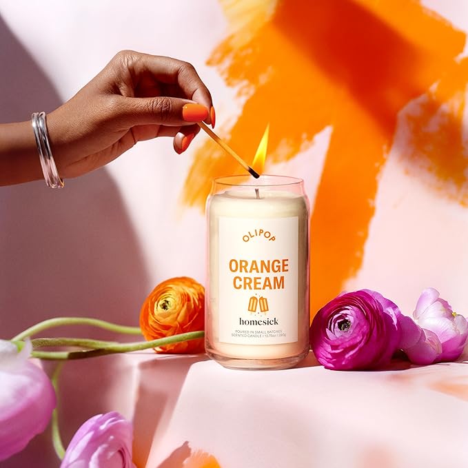 Homesick – Olipop Orange Cream Scented Candle – Premium 13.75 oz Soy Wax Candle in Glass Jar with Cotton Wick, 60–80 Hour Burn, Nostalgic Citrus Vanilla Scent, Wedding & Engagement Gifts for Couples - Bloomnest