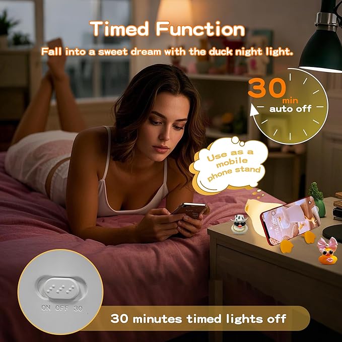 Lying Flat Duck Silicone Night Light, Cute Ducky Lamp with Gifts,Squishy Animal Nursery Nightlight, Dimmable/Rechargeable Portable Bedside Touch Lamp for Breastfeeding,Baby Adults Kids Room Decor - Bloomnest