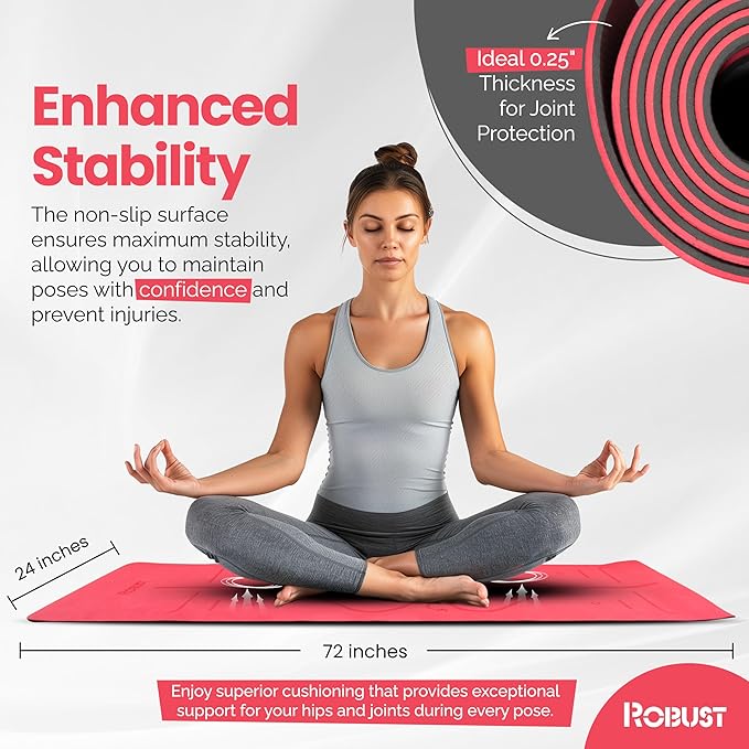 Robust Non-Slip Yoga Mat with Strap, 1/4" Thick TPE Eco-Friendly Workout Mat for Yoga with Position Lines and Texture Surface, Gym Mat for Women, Men, Pilates and Exercises Anti-Tear Sweat-Proof Exercise Mat - Bloomnest
