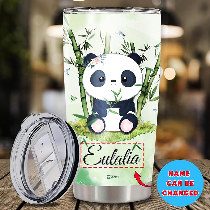 WAZONE Personalized Panda Coffee Tumbler Custom Name Double Wall Vacuum Stainless Steel Insulated Cup With Lid 20oz 30oz Travel Mug Birthday Christmas Gifts Cute For Kids Girls Animal Lovers - Bloomnest