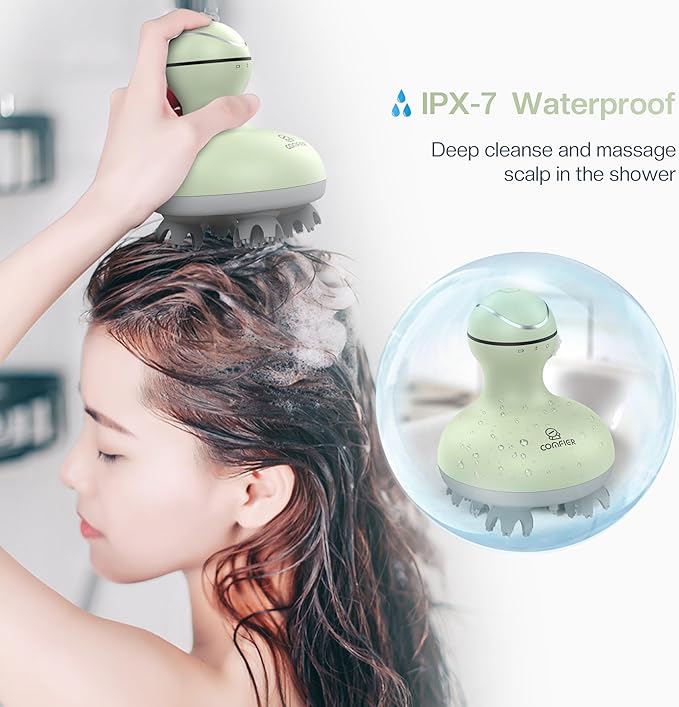 COMFIER Scalp Massager, Electric Head Scratcher, Portable Head Massager for Hair Growth with 84 Silicone Massage Nodes, Dog&Cat Massager, Rechargeable, Waterproof, Gifts for Mom,Dad,Women,Men (Green) COMFIER