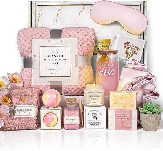 Get Well Soon Gift Baskets For Women,12PC Get Well Gifts for Women After Surgery,Birthday Gifts,Care Package,Grief,Sympathy,Condolences Gift Basket for Friend (pink) - Bloomnest
