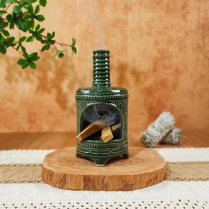 Handmade Ceramic Palo Santo Holder & Mini Chiminea Incense Dish-Perfect for Palo Santo Sticks, Altar，Sage, and Cone Burning-Zen Decor for Energy Cleansing, Yoga, Meditation & Aromatherapy - Bloomnest