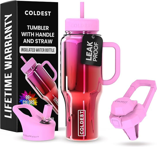Coldest Tumbler with Handle and Straw - 100% Spill Proof Tumbler with Straw (3 Lids) - Stainless Steel Insulated Leakproof Tumblers for Women & Men - Cup Holder Friendly - 36 oz (Tulip Nova) - Bloomnest
