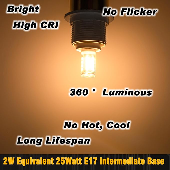 Microwave Light Bulb 120V 2W 2700K Warm White 300lm 25W E17 Intermediate Base Appliance Bulb Replacement for Microwave Oven Stove Range Hood Refrigerator 8206232A Light Bulb, Non-Dimmable, 2 Pack - Bloomnest