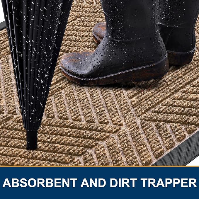 Smiry Front Door Mat Outside Entrance, Heavy Duty Sturdy Natural Rubber Doormat, Trap Dirt and Moisture, Easy Clean Low Profile Mats for Indoor Outdoor Entry, Irregular Triangle (71x47, Coffee) - Bloomnest