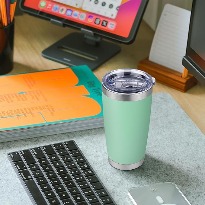 20 oz Tumbler Stainless Steel Tumblers Bulk with Lid Double Wall Insulated Coffee Tumbler Cups for Hot & Cold Drinks Powder Coated Travel Coffee Tumbler Mug Metal (Jade, 12 pack) - Bloomnest