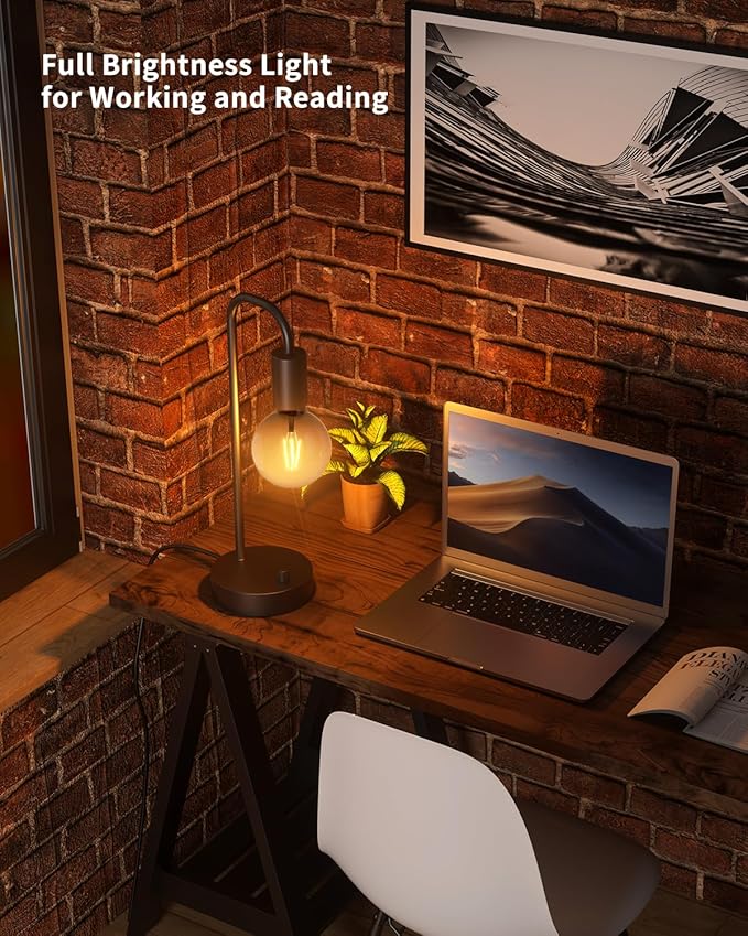 ONEWISH Industrial Table Lamp for Bedroom, Fully Dimmable Modern Bedside Lamps with 2700K Warm Light Bulb for Kids Reading, Minimalist Nightstand Lamps for Living Room, Office (Bulb Included) - Bloomnest