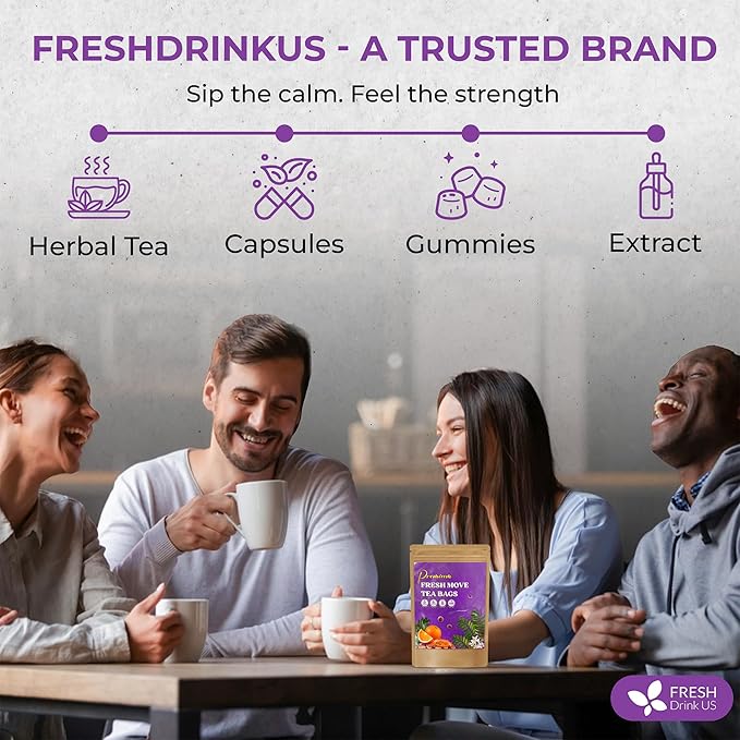 FreshDrinkUS, Fresh Move Tea – 40 Tea Bags - Herbal Tea Blend with Senna Leaves, Cinnamon, Orange Peel, Ginger & More – Caffeine-Free, Natural Ingredients – Smooth Flavor for Everyday Enjoyment - Bloomnest
