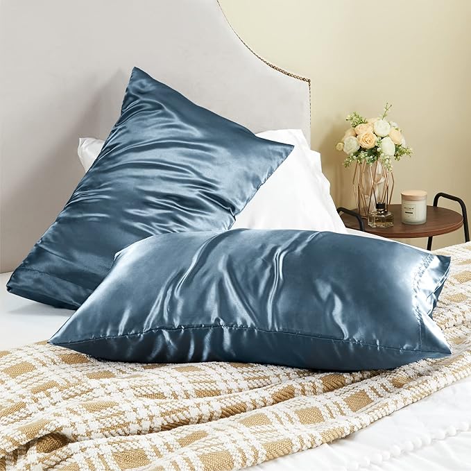 BEDELITE Satin Pillowcase for Hair and Skin, Super Soft and Cooling Similar to Silk Pillow Cases 2 Pack with Envelope Closure, Gift for Women Men(20"x30" Queen Size, Bluesteel) - Bloomnest