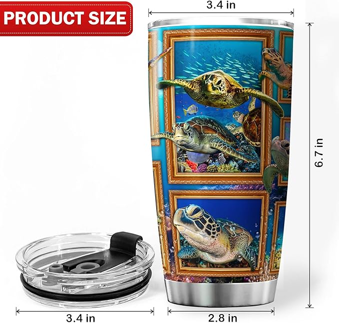 Sea Turtle Tumbler With Lid 20oz Insulated Coffee Cup Gifts For Women Who Love Turtles Sea Animal Ocean Themed Birthday Stainless Steel Travel Mug Cute Turtle Items - Bloomnest