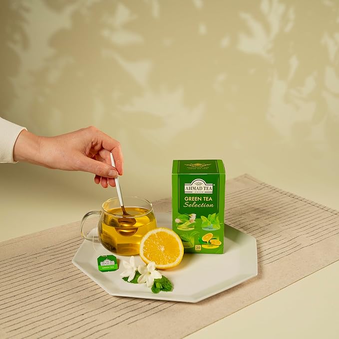 Ahmad Tea Green Tea, Green Tea Selection, Lemon Green Tea, Jasmine Green Tea, Mint Green Tea, & Green Tea Teabags, 20 ct (Pack of 1) - Caffeinated & Sugar-Free - Bloomnest